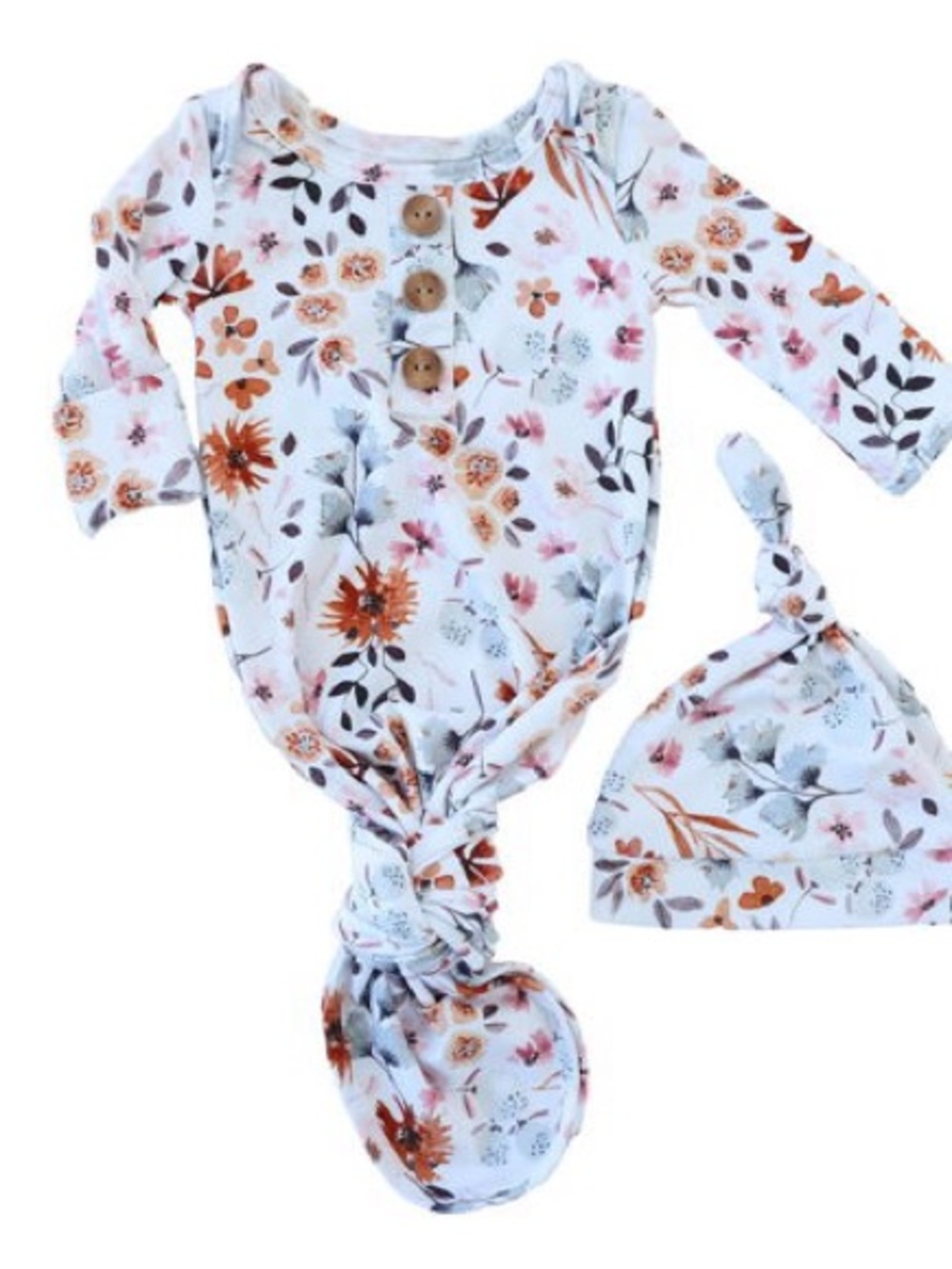 Caden Lane Lorelai’s Floral Newborn Baby Knot Gown & Hat Set - Picture 4 of 4